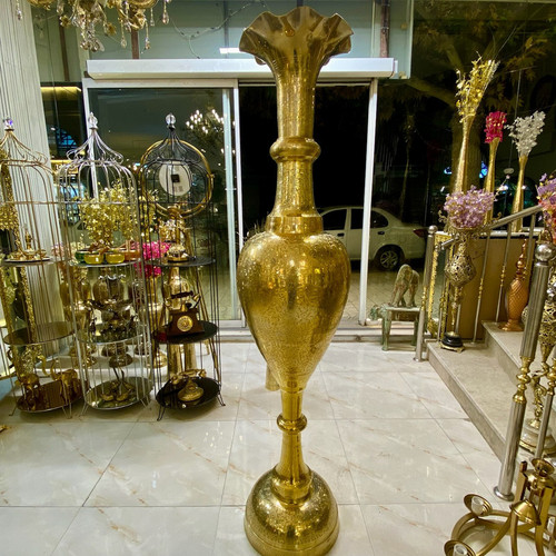 گلدان برنجی هندی کشمیر 72 اینچ (180 سانتی متر) لب هلالی قلم دست حکاکی شده