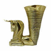 گلدان دکوری برنجی با بدنه صیقلی طلایی، دهانه گلبرگی و انحناهای چشمنواز کلاسیک رومیزی - بازرگانی نداف