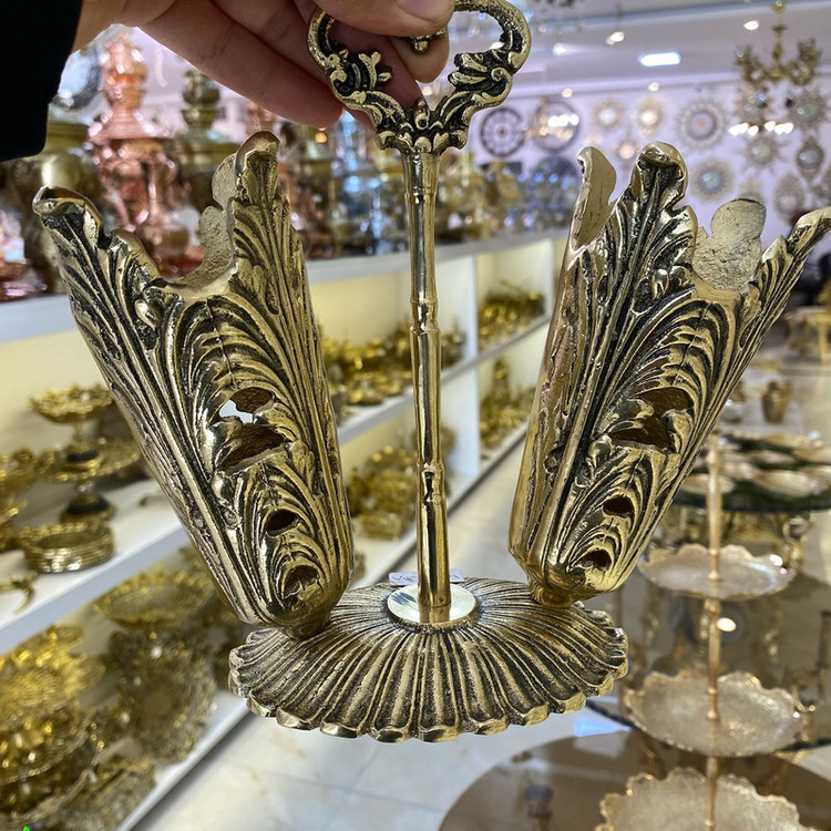 جاقاشقی لاله دوقلو برنجی طلایی رومیزی بازرگانی نداف مشهد