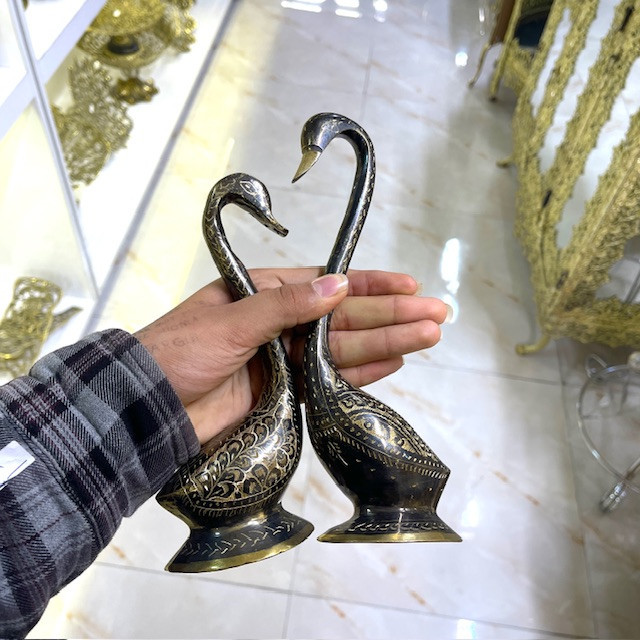 مجسمه دکوری درنا سیاه قلم پاکستانی برنجی اصیل بازرگانی نداف مشهد