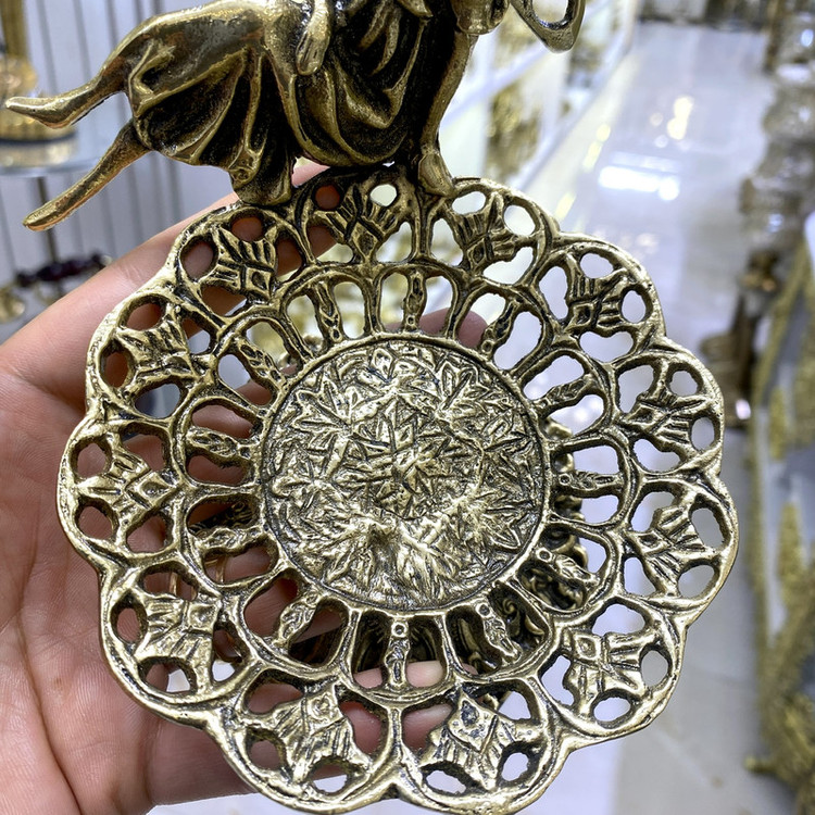 پیاله هفت سین برنجی طلایی براق با پایه و تندیس فرشته بازرگانی نداف مشهد