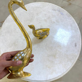 تندیس مجسمه درنا برنجی طلایی صدفکاری ۳۰ سانتی هندی اصل بازرگانی نداف مشهد