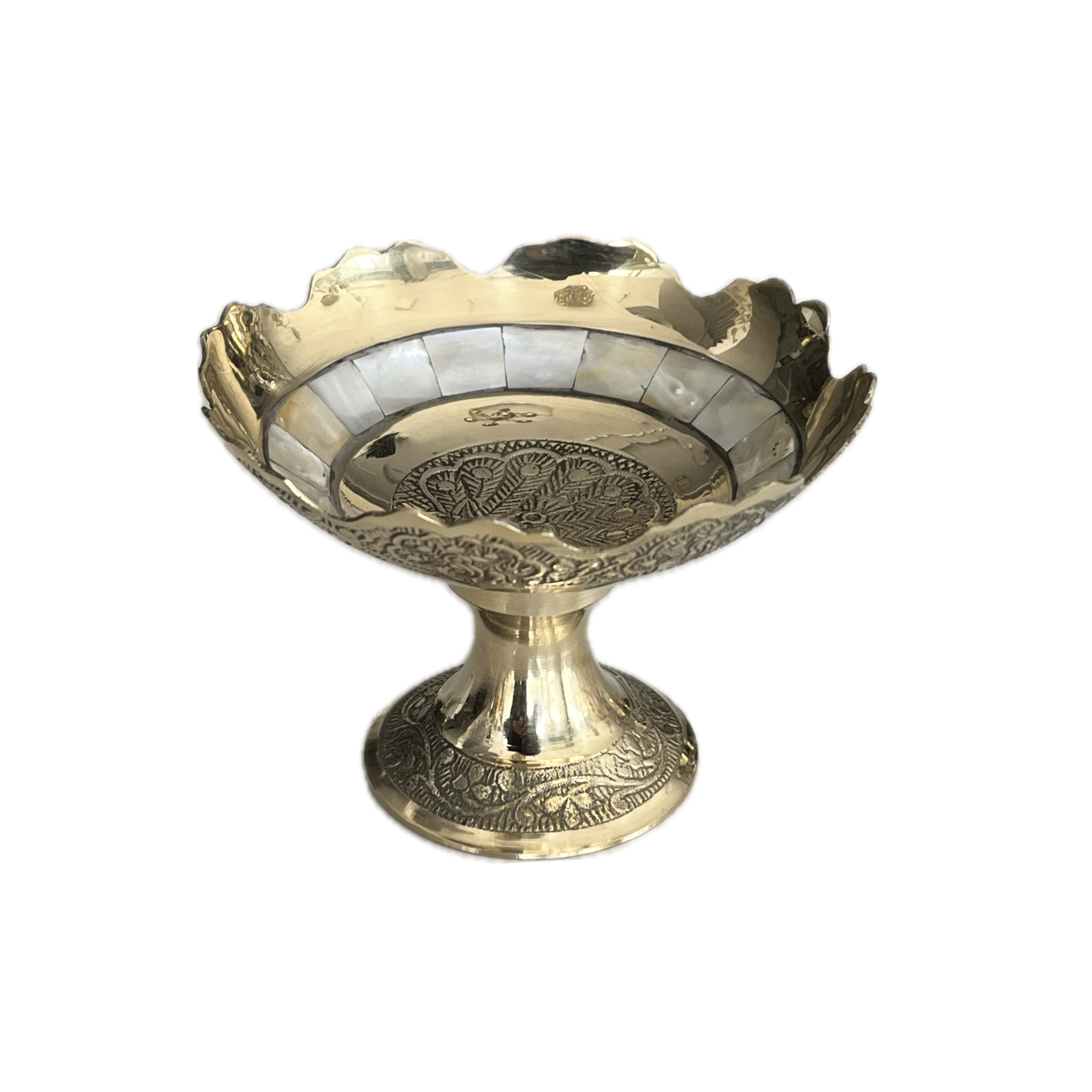پیاله پایه دار طرح طاووس صدفکاری 5 اینچ