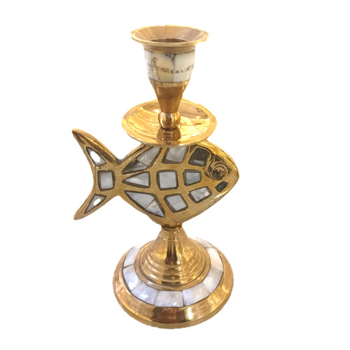 شمعدان صدفکاری ماهی برنجی