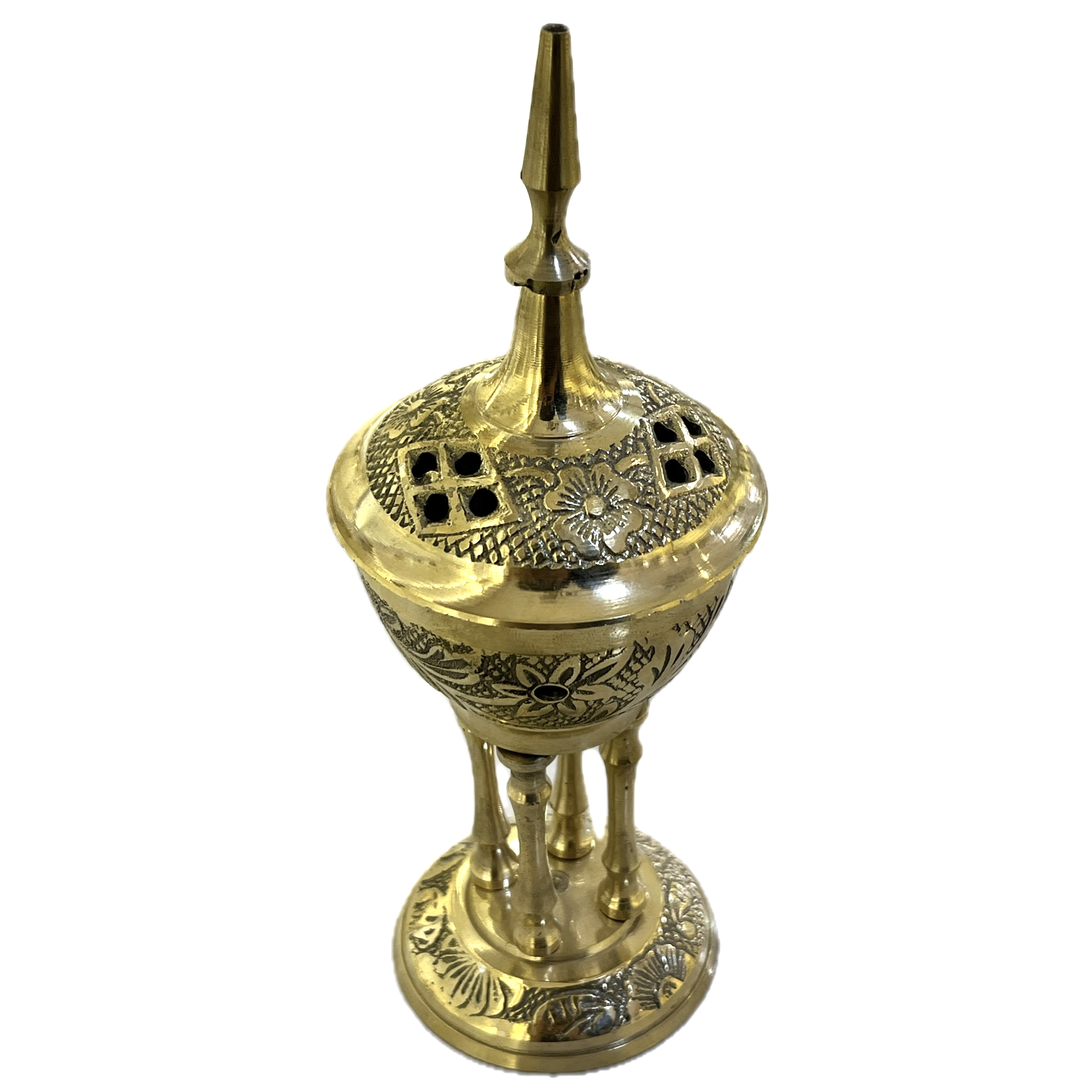 اسپند دودکن چهارپایه سایز کوچک طرح گل برنجی