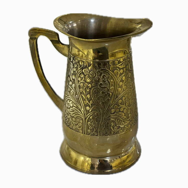 پارچ برنجی پذیرایی با نقش برجسته طرح گل - بازرگانی نداف مشهد