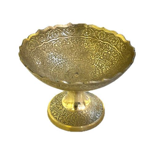 پیاله پایه دار دو طوطی برنجی هندی 14 سانتی