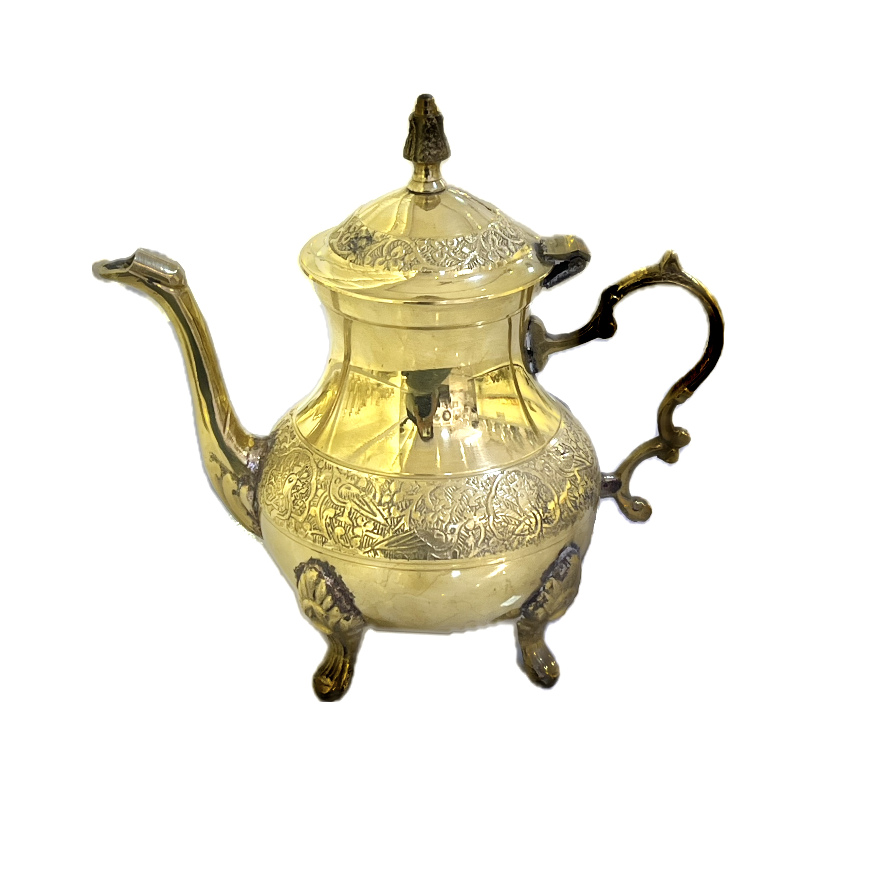 قوری طرح طاووس پایه دار 800سی سی برنجی هندی