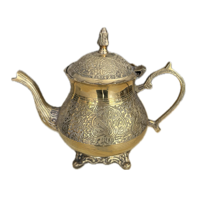 قوری برنجی تمام پایه طرح طاووس 600cc لب خورشیدی هندی درجه یک ظرف پذیرایی لوکس برند بازرگانی نداف مشهد