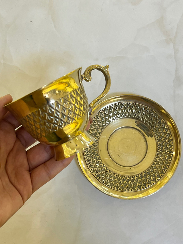 فنجان و نعلبکی نگینی جدید برنجی هندی ظرف پذیرایی لوکس برند بازرگانی نداف مشهد