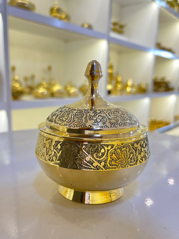 قندان رینگ طرح طاووس بدون پایه برنجی هندی ظرف پذیرایی لوکس برند بازرگانی نداف مشهد