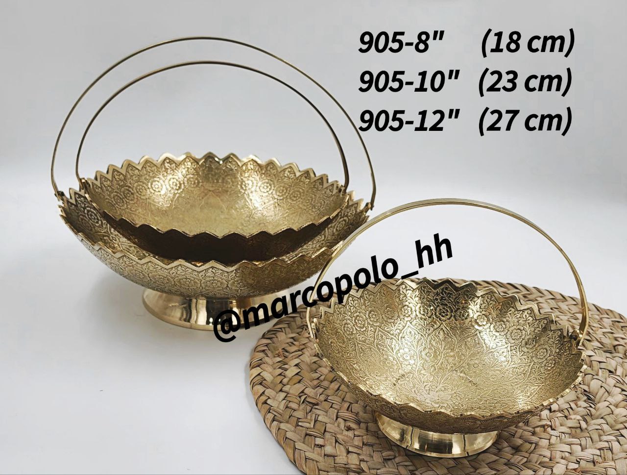 سبد میوه خوری در سه سایز مختلف برنجی هندی کد905