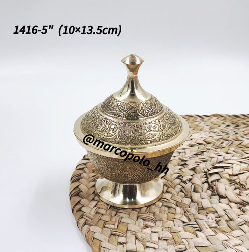 قندان طرح گل لب ساده برنجی هندی