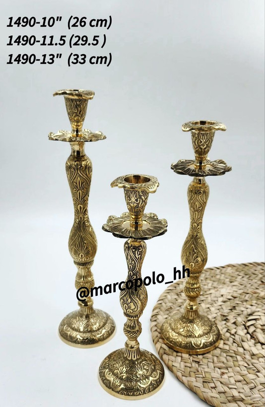 شمعدان پرنقش برنجی هندی در سه سایز بصورت تکی مختلف کد1490