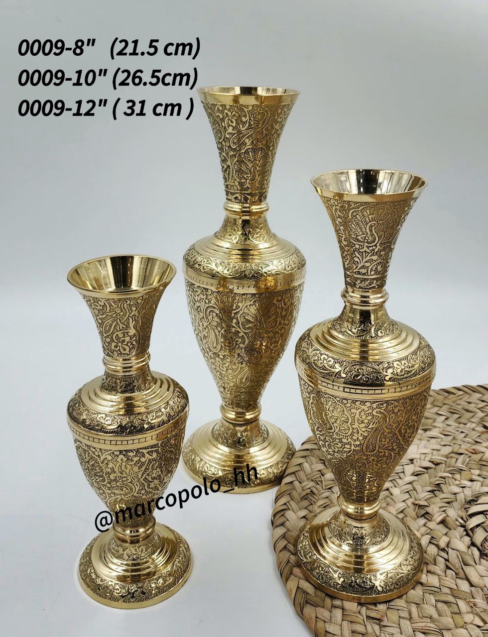 گلدان برنجی طرح طاووس لب ساده در سه سایز مختلف هندی کد0009