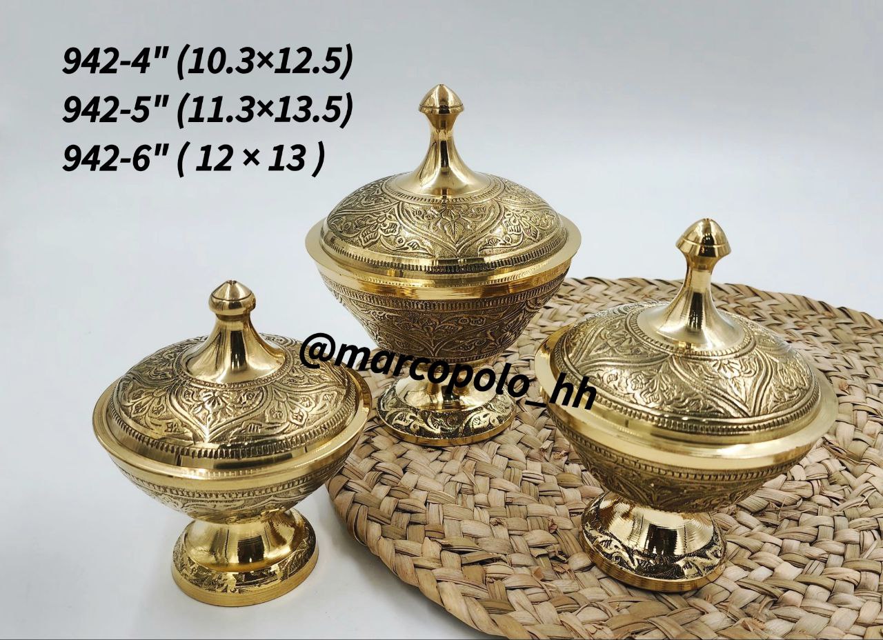 قندان پایه دار برنجی هندی در سه سایز مختلف ( کد 942)