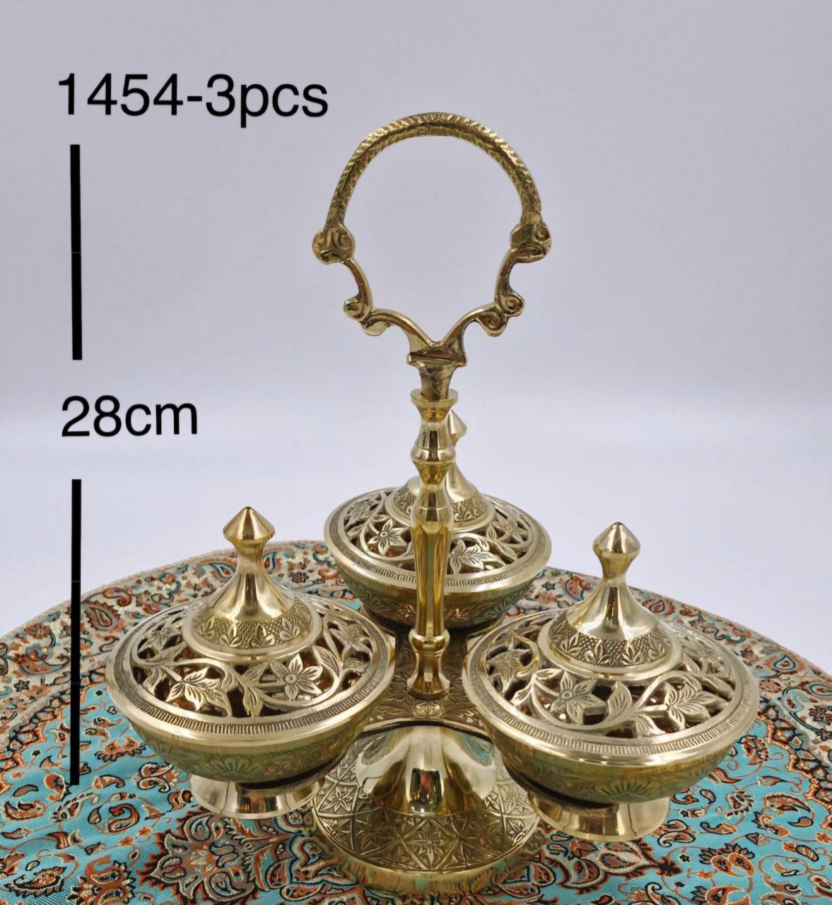 قندان سه عددی آنجل برنجی هندی کد 1454