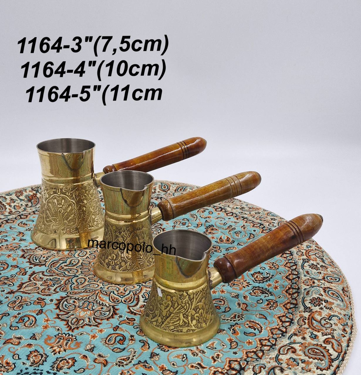 قهوه جوش طرح طاووس در سه سایز مختلف برنجی هندی کد1164