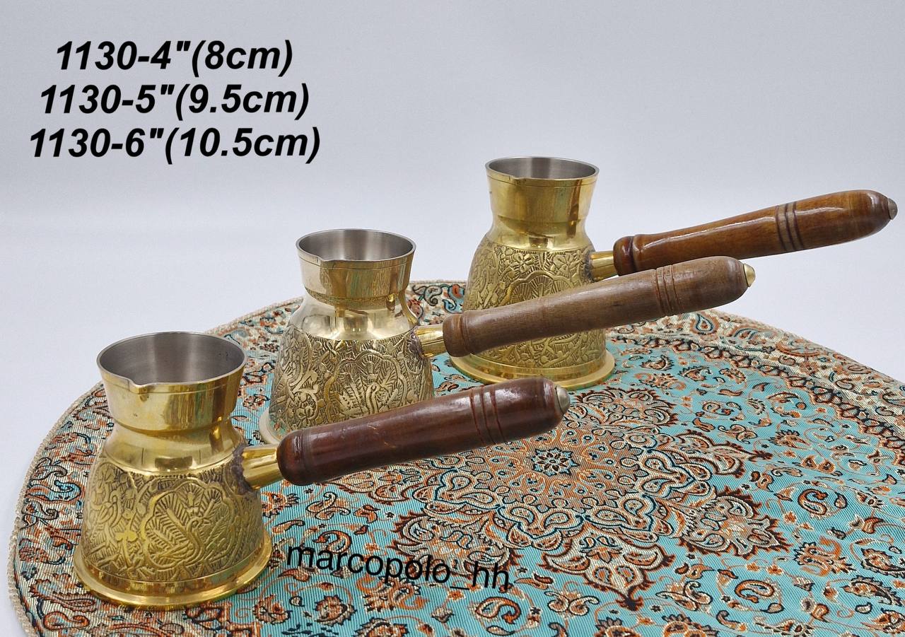 قهوه جوش گرد طرح طاووس لب ساده برنجی هندی کد 1130