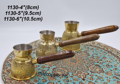 قهوه جوش گرد طرح طاووس لب ساده برنجی هندی کد 1130