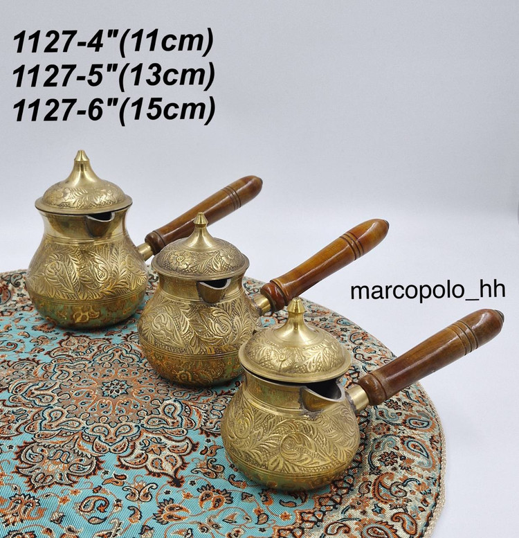 قهوه جوش درب دار طرح شاخه و برگ برنجی هندی کد1127