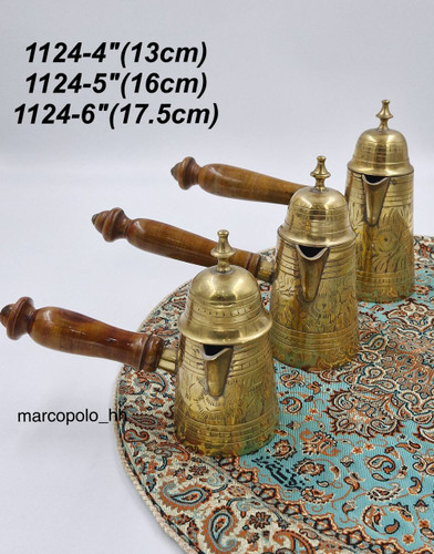 قهوه جوش درب دار قلم دست برنجی هندی کد 1124