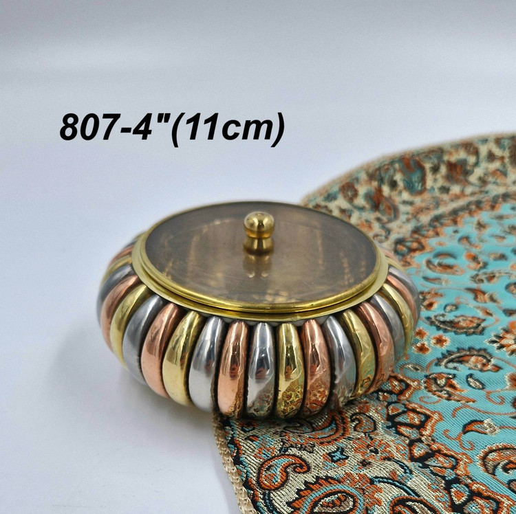 قندان درب شیشه ای سه رنگ برنجی قلم کاری شده کد 807 بازرگانی نداف مشهد