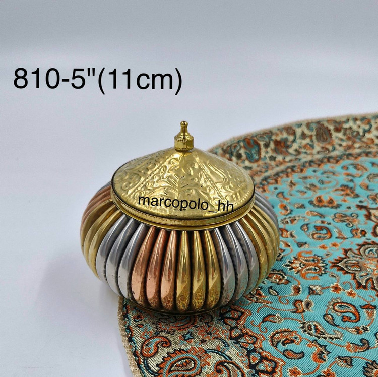 قندان درب دار سه رنگ برنجی قلم کاری شده کد 810 بازرگانی نداف مشهد
