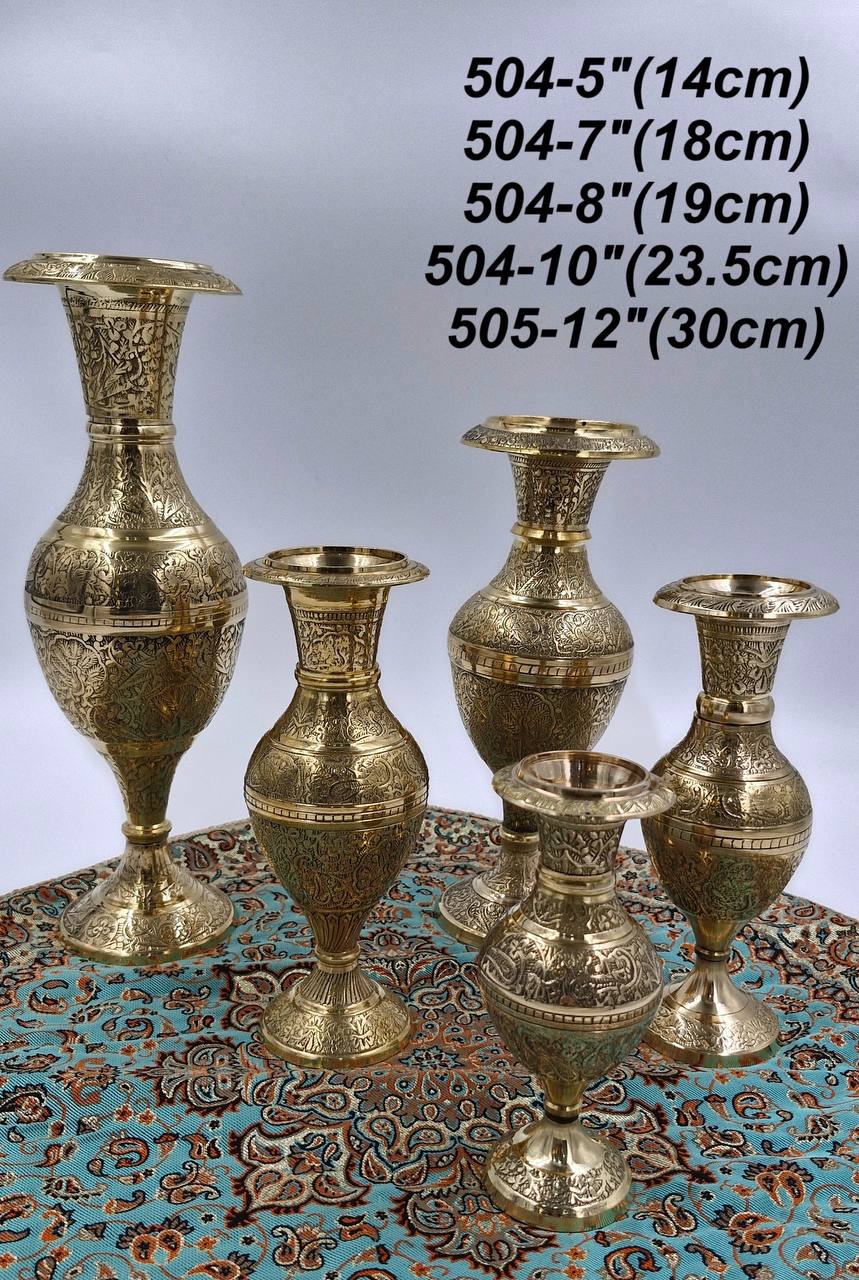 گلدان کشمیری طرح طاووس در 5سایز مختلف برنجی هندی کد504