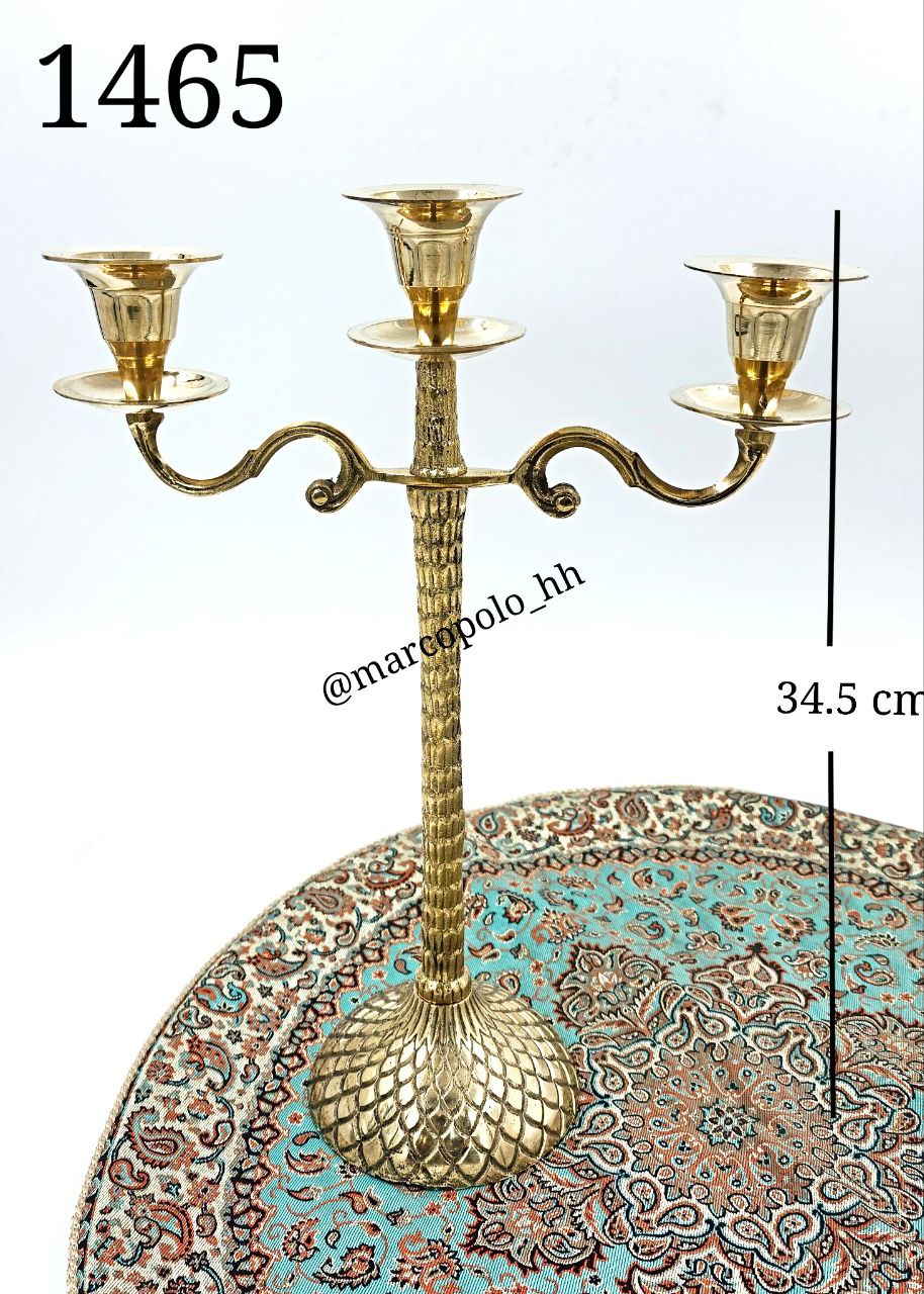جاشمعی برنجی سه‌ شعله  با بافت پوست ماری و طراحی لوکس  بصورت تکی کد 1465