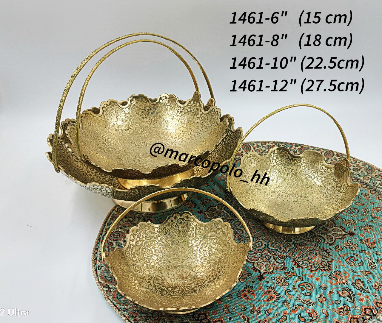 میوه خوری دسته دار طرح طاووس لب قلعه در3سایز مختلف  برنجی هندی کد 1461