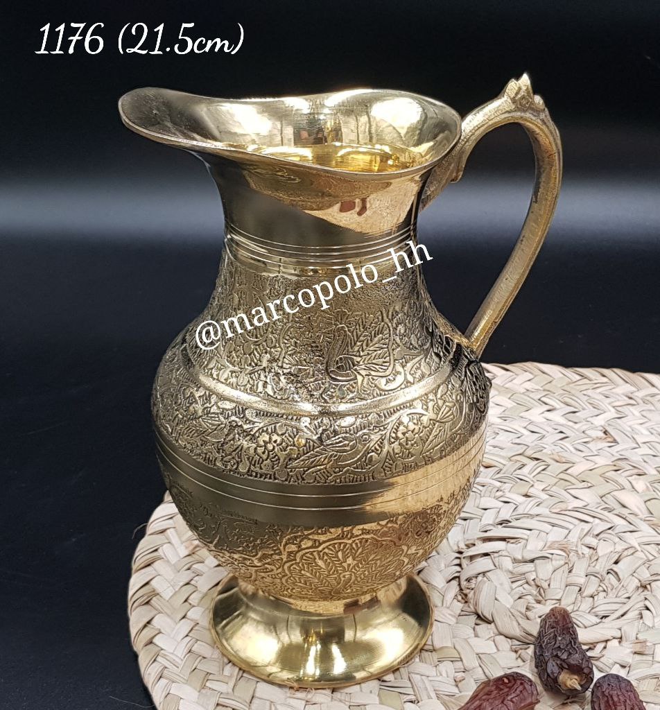 پارچ گرد طرح طاووس لب ساده برنجی کد1176