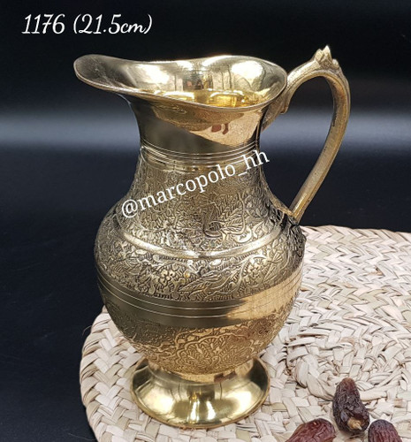 پارچ گرد طرح طاووس لب ساده برنجی کد1176