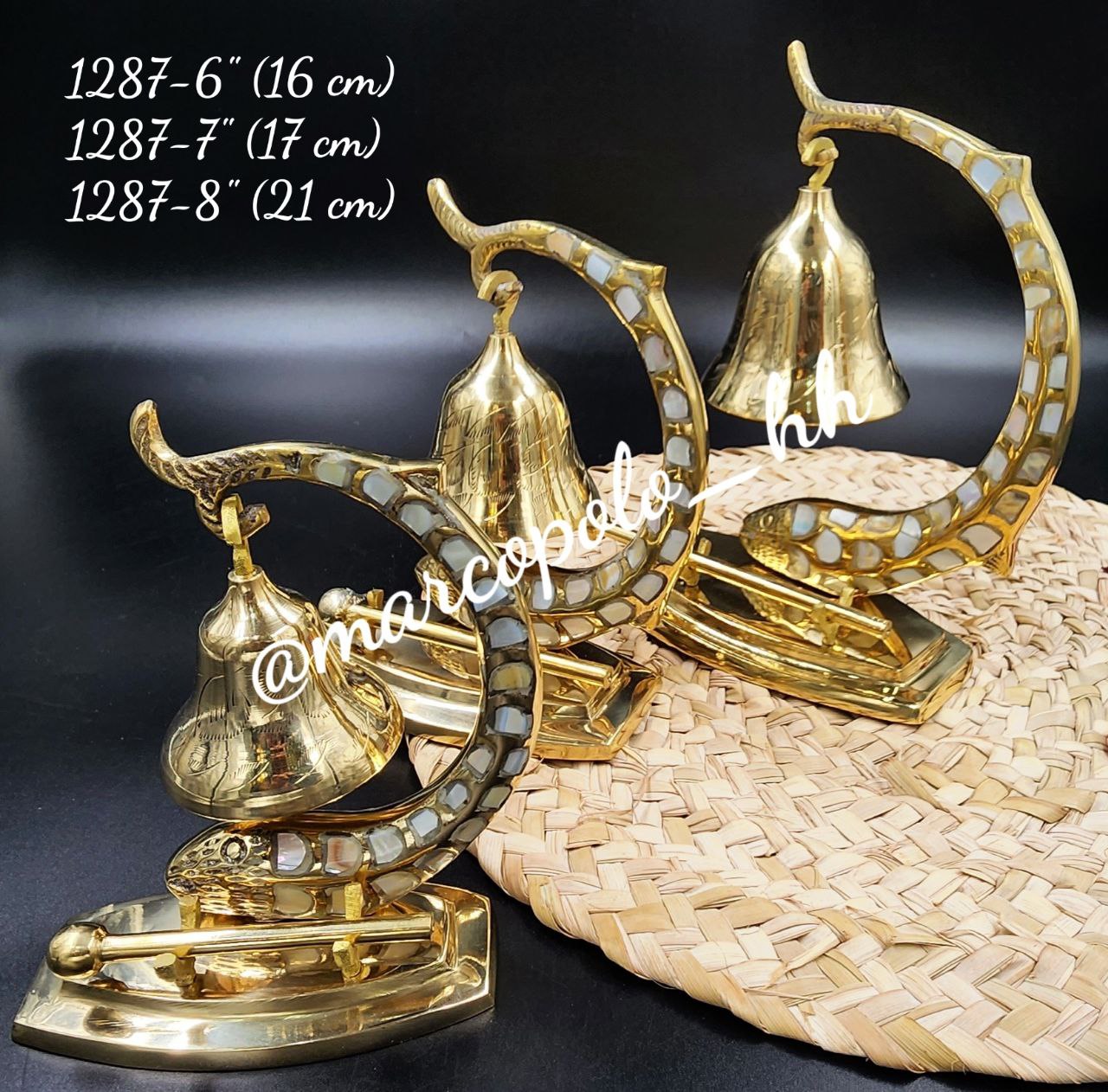 ناقوس صدفکاری قلم دست برنجی در سه سایز مختلف کد 1287