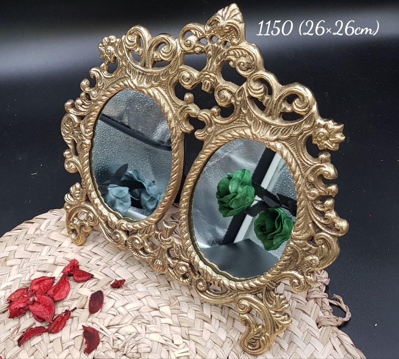 آینه جفتی برنجی تاج‌دار – دکور سلطنتی و کلاسیک با قاب فلزی دست‌ساز کد1150