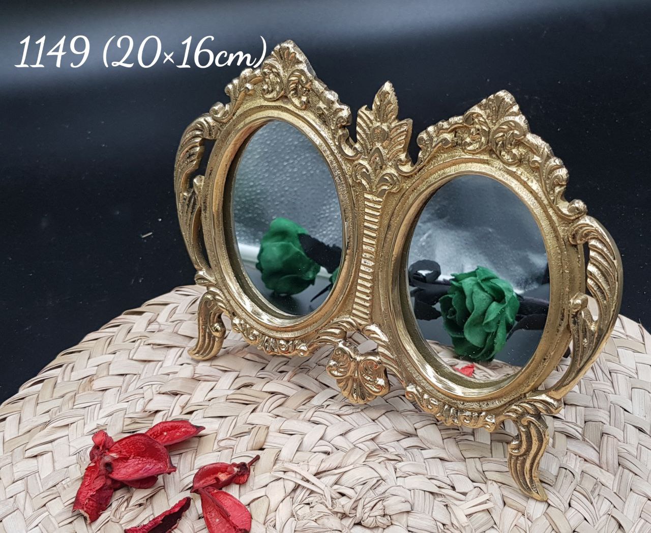آینه جفتی برنجی دست‌ساز – دکور سنتی و شیک با قاب فلزی هنری کد1149