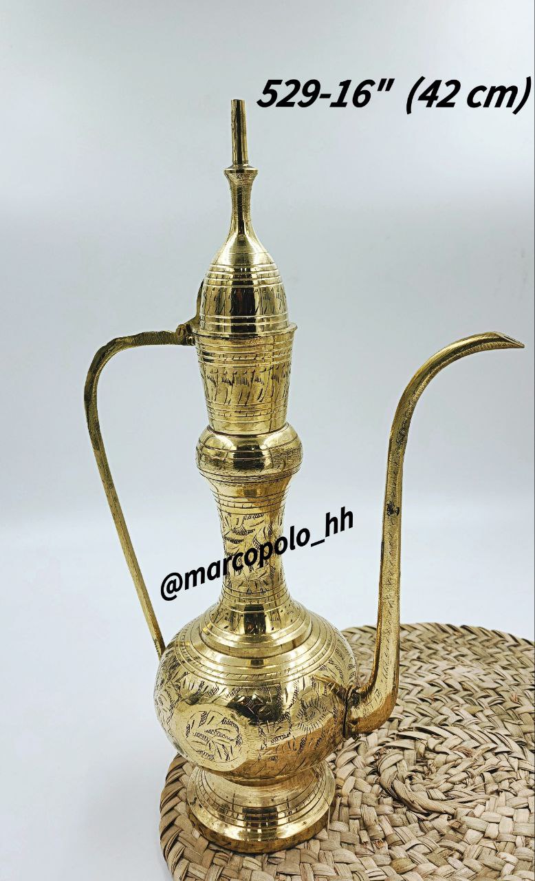 آفتابه قلم‌زنی شده برنجی طلایی سایز بزرگ – صنایع‌دستی اصیل هندی کد529