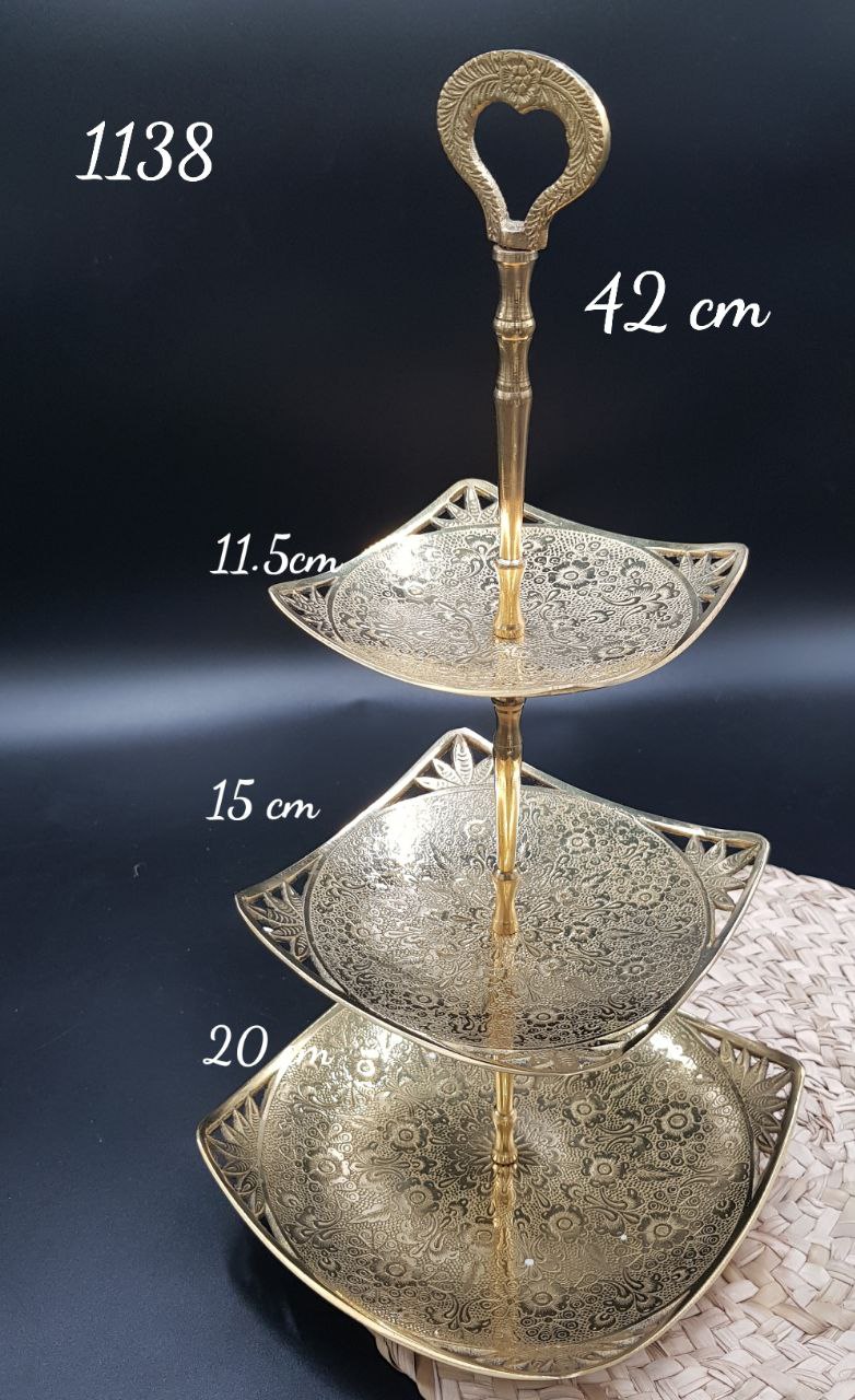 شیرینی خوری مربعی سه طبقه برنجی هندی کد1138
