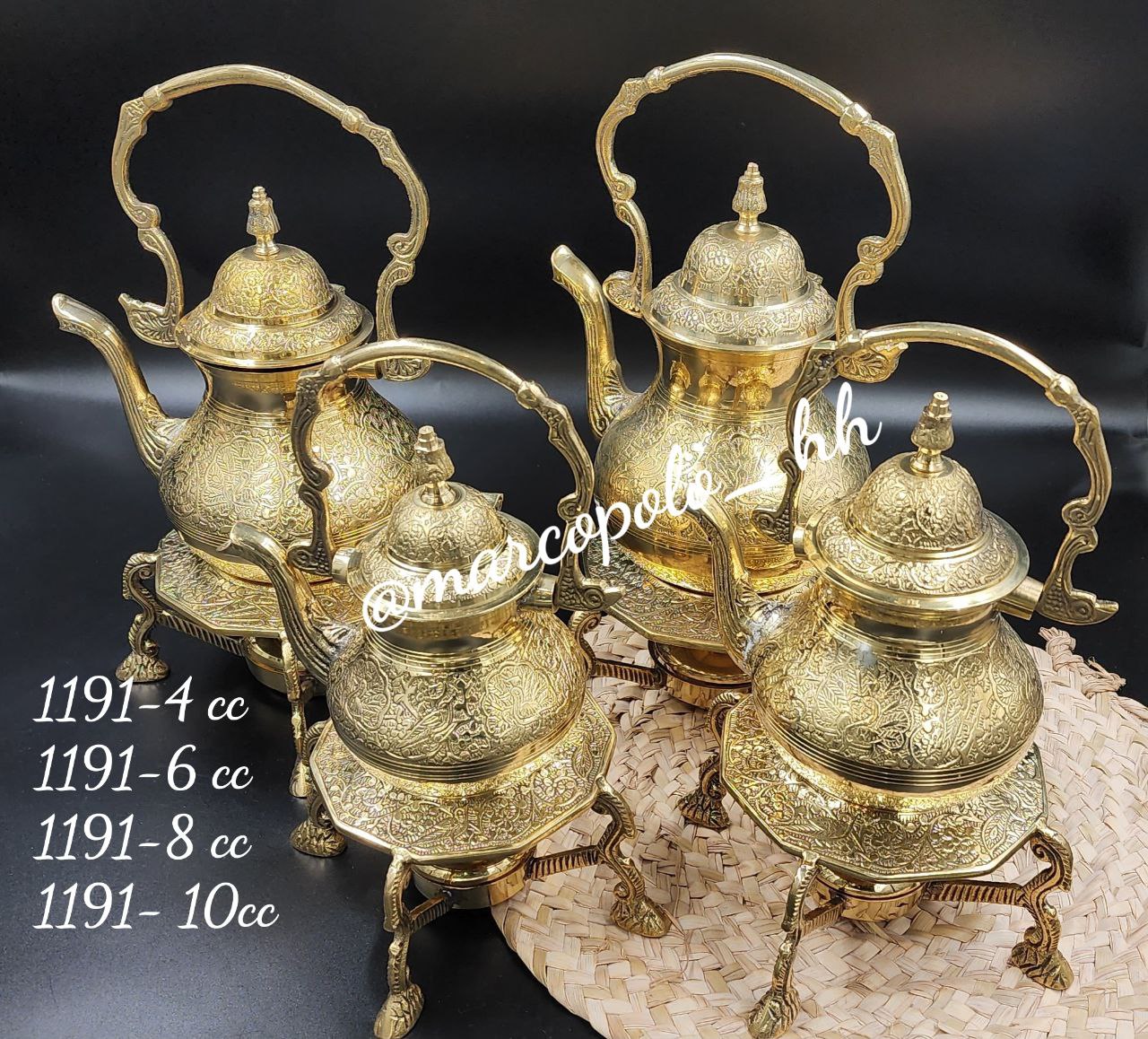 قوری وارمر چهارپایه طرح طاووس در 4سایز مختلف برنجی هندی کد 1191