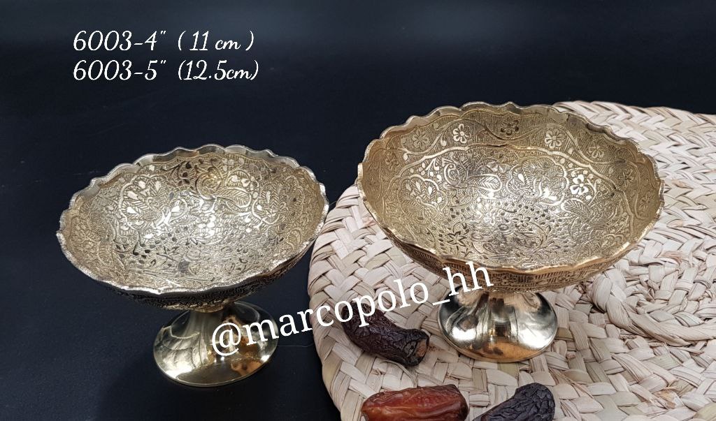 پیاله آجیل خوری پایه دار طرح دوطوطی برنجی هندی در دو سایز کد 6003