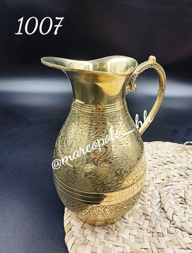 پارچ گرد طرح طاووس لب ساده برنجی کد1007