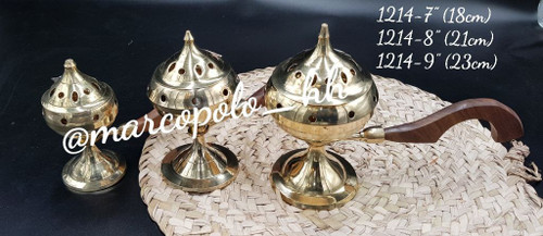 اسپند دود کن دسته چوبی طرح ساده در سه سایز مختلف برنجی کد1214