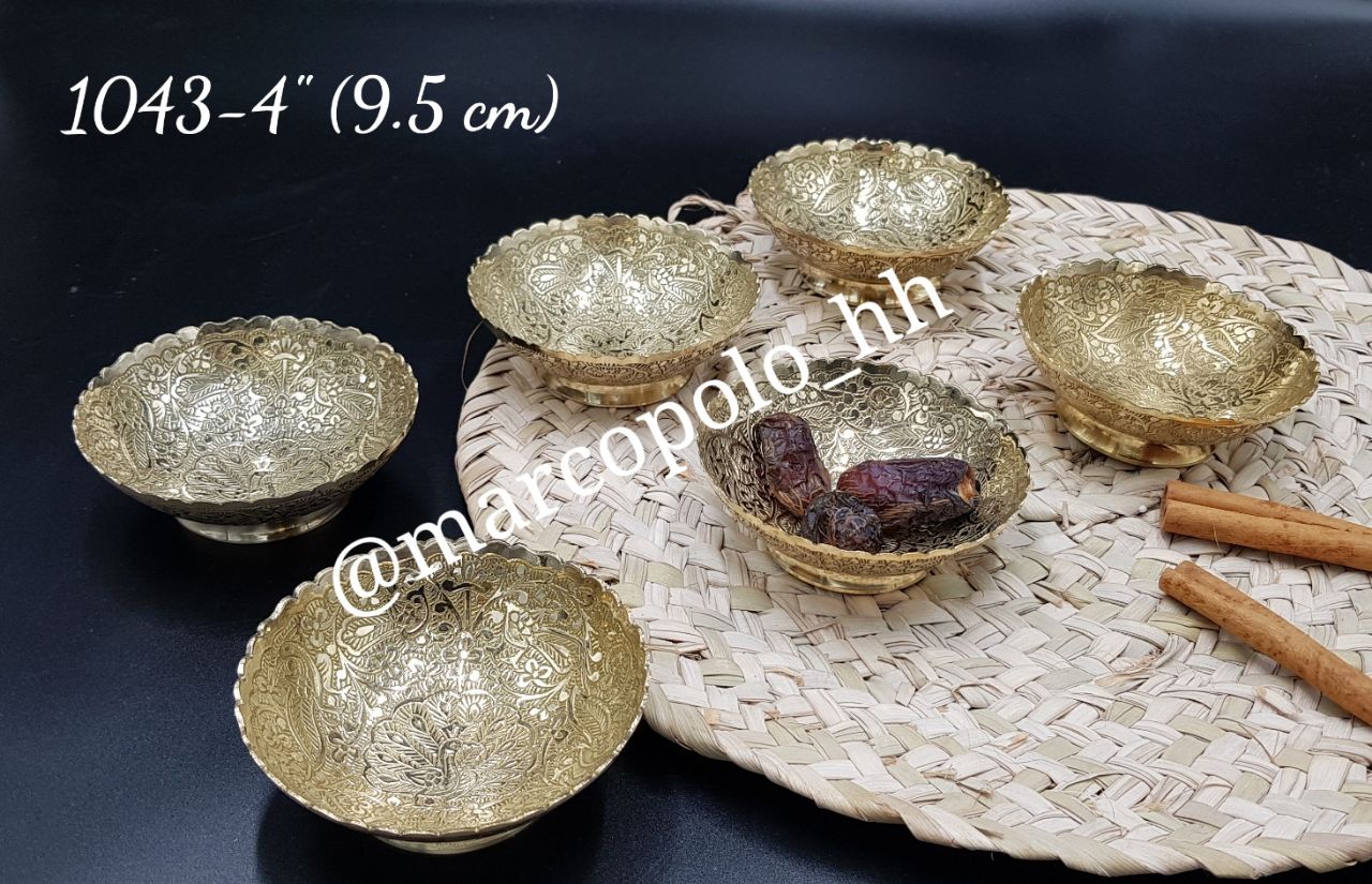 پیاله آجیل خوری پایه کوتاه طرح طاووس لب ریز برنجی هندی بصورت تکی کد1049