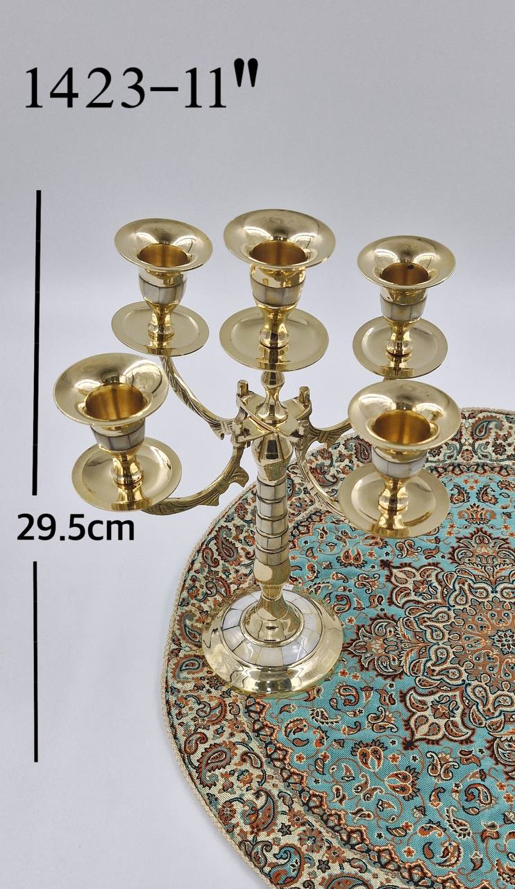 جاشمعی پنج شعله صدفکاری برنجی هندی  بصورت تکی کد 1423