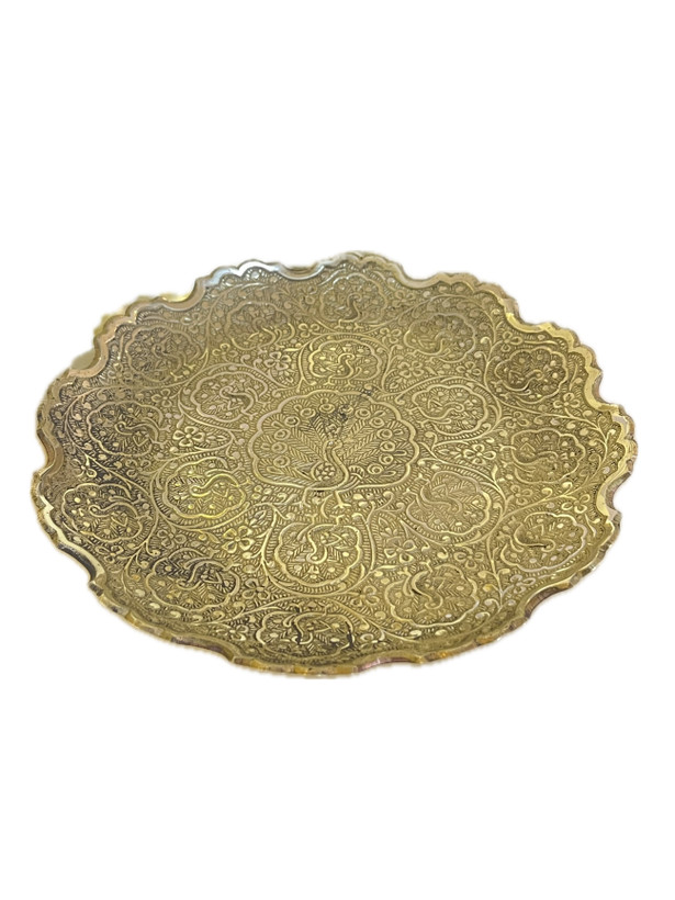 پیش دستی لب قلعه طرح طاووس ساده برنجی هندی ظرف پذیرایی لوکس برند بازرگانی نداف مشهد