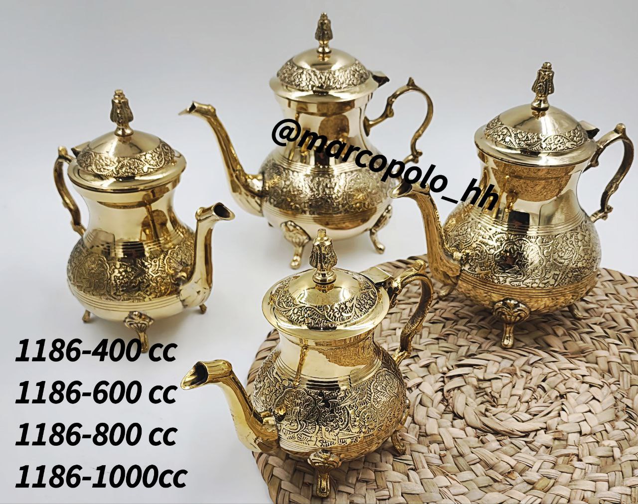 قوری چهارپایه در 4 سایز مختلف طرح طاووس برنجی هندی کد1186