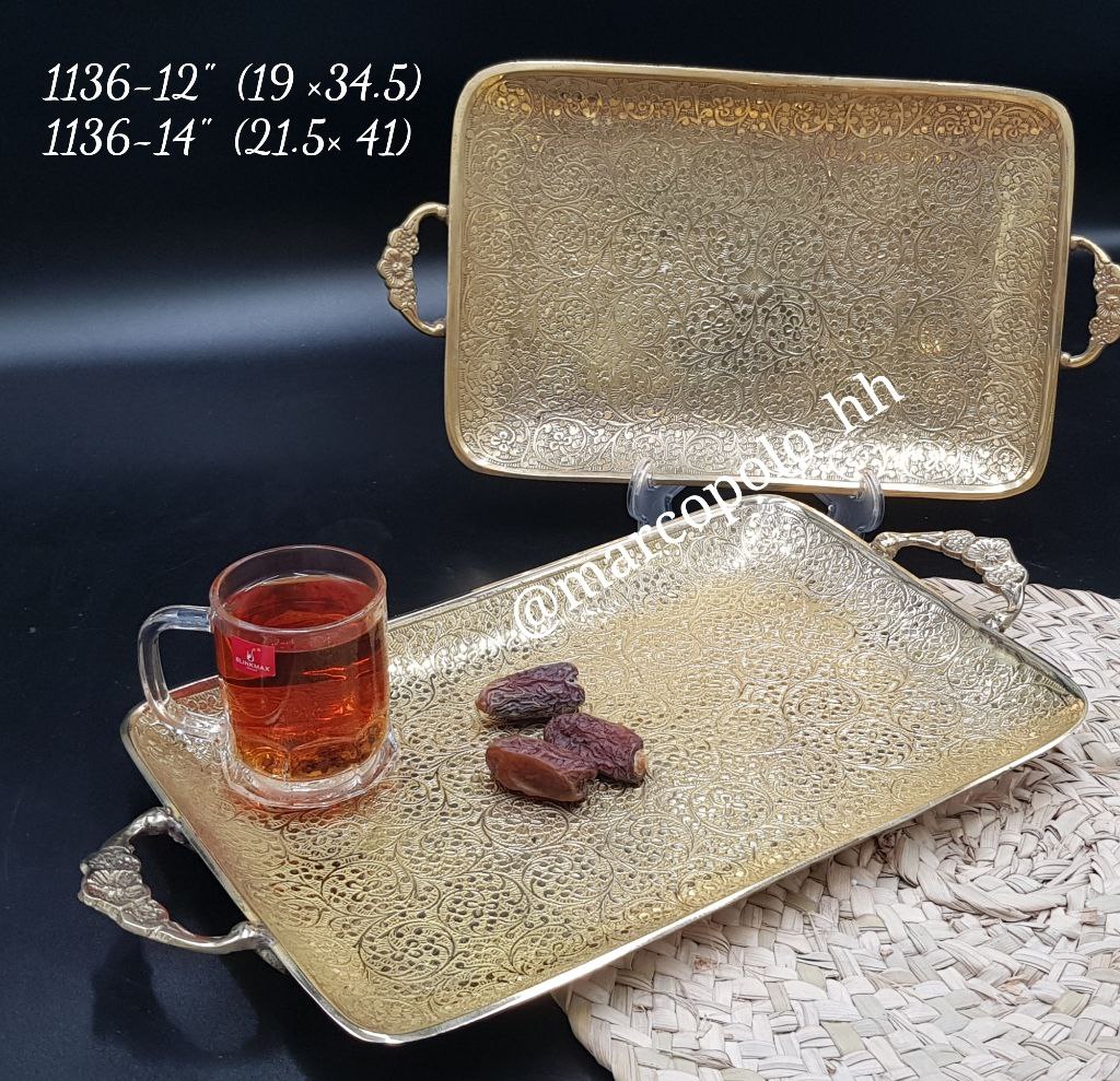 سینی مستطیل طرح گل برنجی کاربردی و قابل استفاده