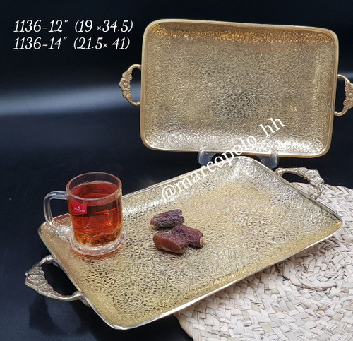سینی مستطیل طرح گل برنجی کاربردی و قابل استفاده