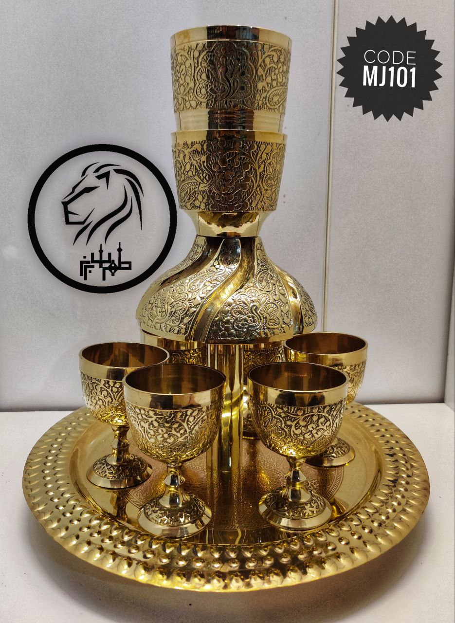 شربت خوری برنجی هندی  همراه 6 جام