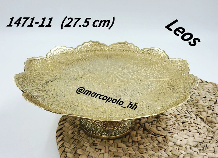 شیرینیخوری پایهدار برنجی طرح لئوس کد 1471 دکوری و کاربردی با پرداخت آینهای متالوکس روی میز پذیرایی مجلل - بازرگانی نداف